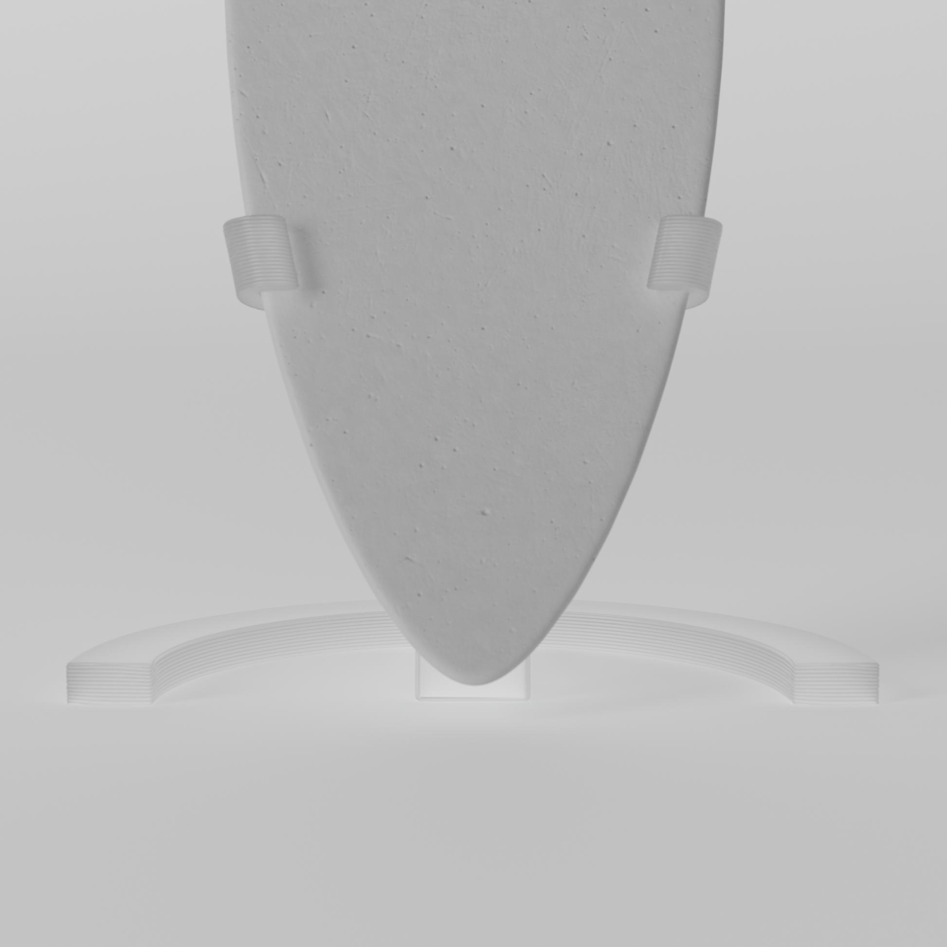 Mini foam surfboard on a clear plastic stand made from recycled materials, branded Aloha Tinyboards™