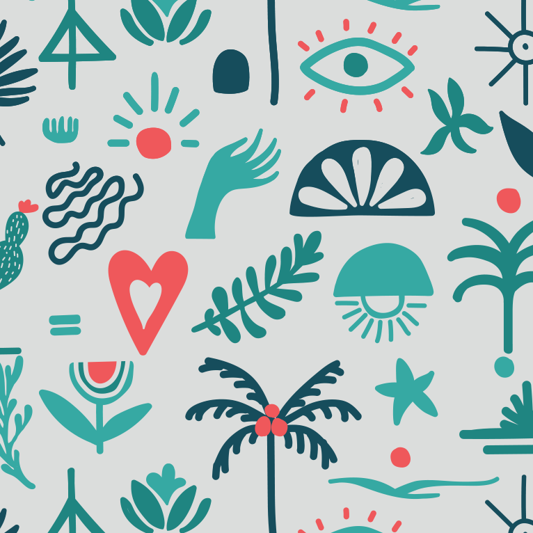 Close-up of Aloha Tinyboard sticker decal “Boho Plants” detailing the teal and coral botanical motifs.