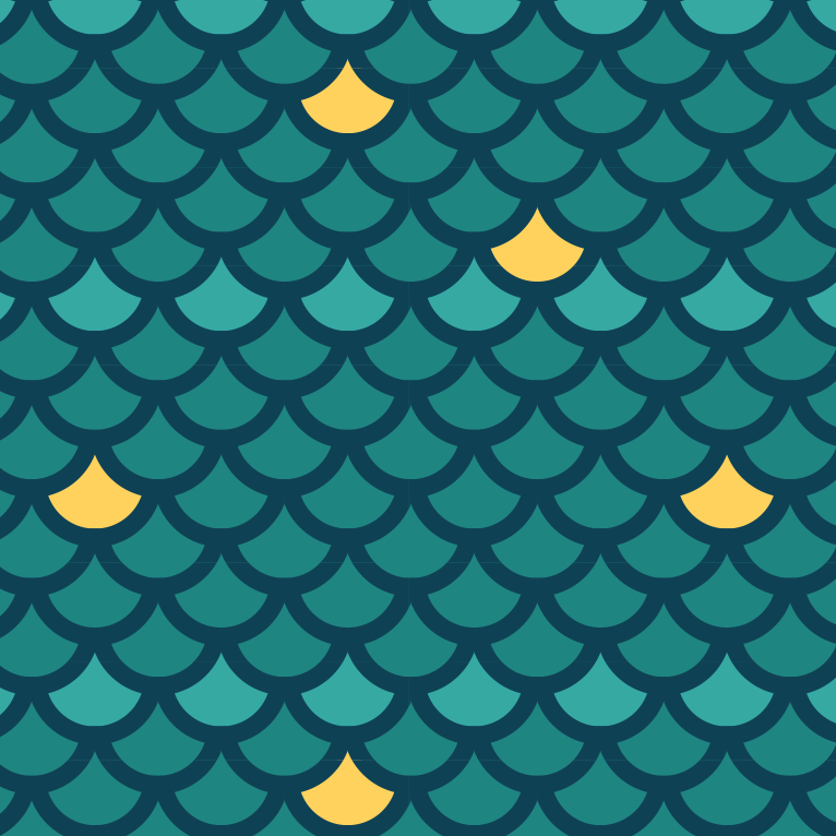 Close-up of Aloha Tinyboard sticker decal “Fish Scales” detailing the teal and yellow scale pattern.