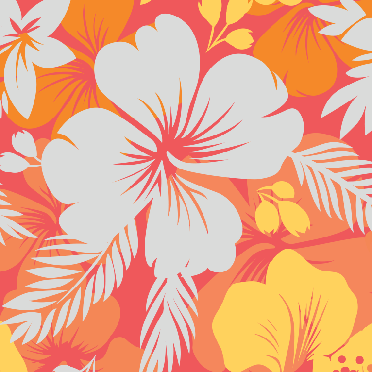 Close-up of Aloha Tinyboard sticker decal “Hawaiian Flowers” detailing the white and yellow hibiscus and tropical leaf pattern.