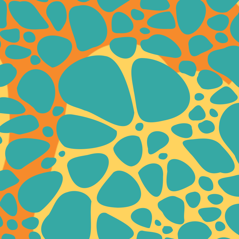Close-up of Aloha Tinyboard sticker decal “Stones” detailing the turquoise and coral pebble pattern on yellow background.