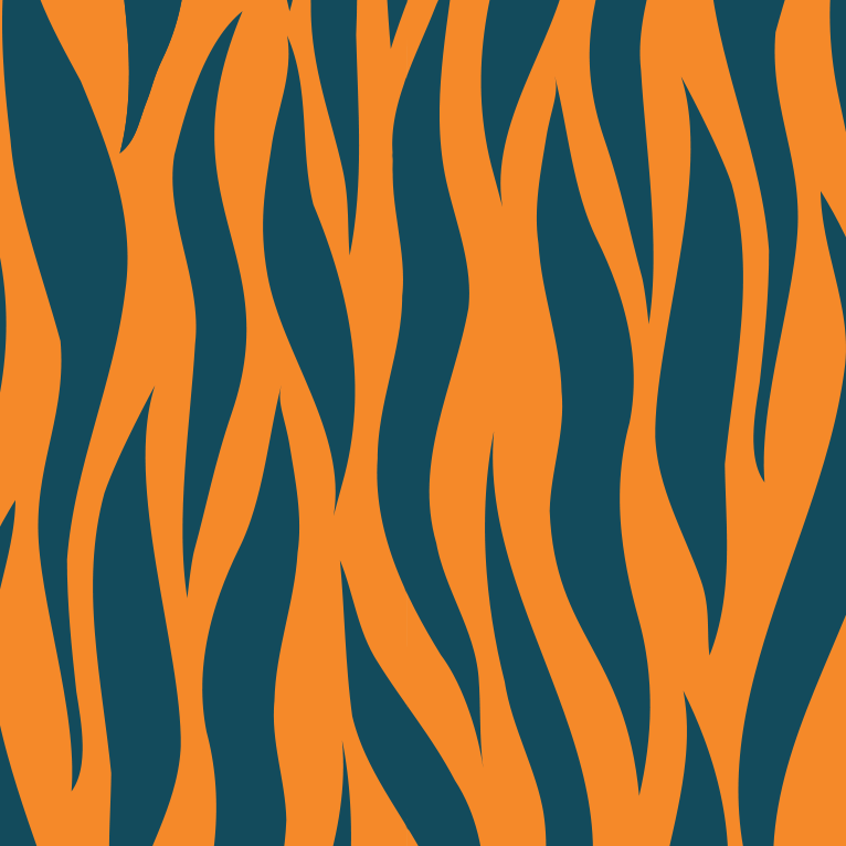 Close-up of Aloha Tinyboard sticker decal “Tiger” detailing the orange and dark teal tiger stripe pattern.