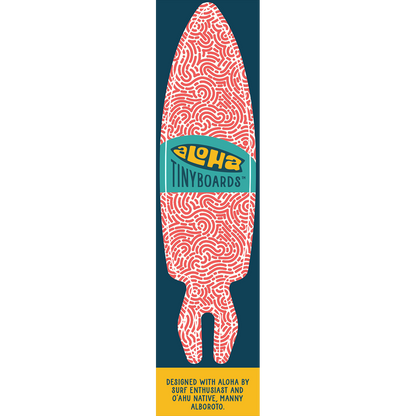 Aloha Tinyboard maze sticker decal with coral maze-like pattern on white, created by a local surfer featuring a Story from the Lineup: Designed with Aloha by surf enthusiast and Oʻahu native, Manny Alboroto.