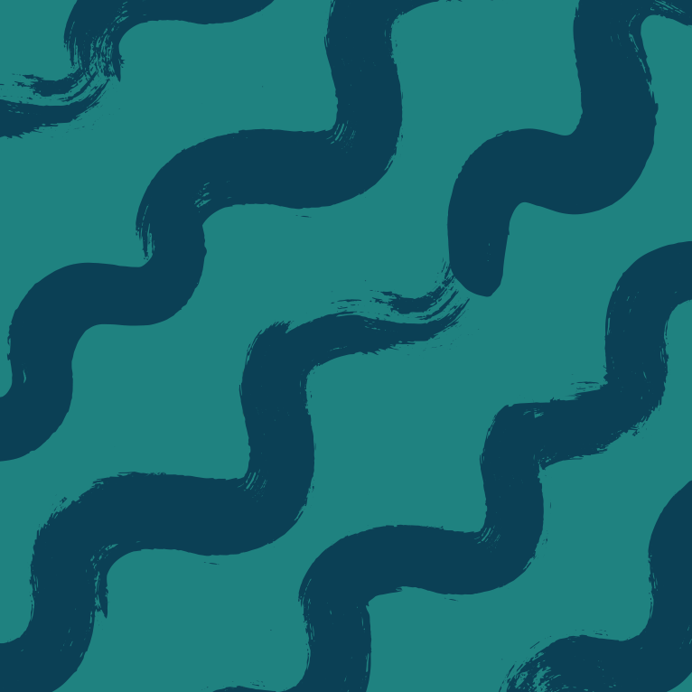 Close-up of Aloha Tinyboard sticker decal “Noodles” detailing the dark teal brushstroke noodle shapes on teal background.