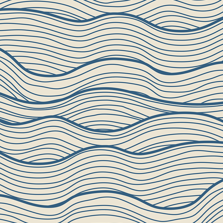 Close-up of Aloha Tinyboard sticker decal “Waves” detailing the navy wavy lines on white background.
