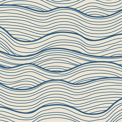 Close-up of Aloha Tinyboard sticker decal “Waves” detailing the navy wavy lines on white background.